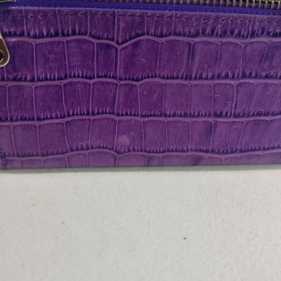 Leather Wallet Abas Lavender Purple Crocodile Embossed Snap Closure - Picture 12 of 13
